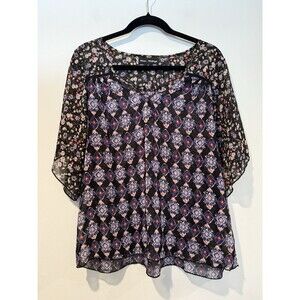 Mason + Mackenzie Blouse Womens Medium Floral Sheer Lightweight Workwear Boho